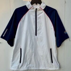 Sun Mountain Wind Wear Mens Large White Blue 1/4 Zip Short Sleeve Golf Pullover